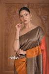 Festive Edit! Ganga Ghat ~ Handloom Pure Silk Tussar Saree in Shades of Autumn Orange ( Silk Mark Certified )