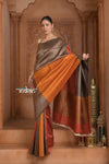 Festive Edit! Ganga Ghat ~ Handloom Pure Silk Tussar Saree in Shades of Autumn Orange ( Silk Mark Certified )