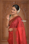 Festive Edit! Ganga Ghat ~ Handloom Pure Kora Silk Saree in Serene Red ( Silk Mark Certified )