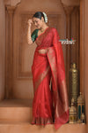 Festive Edit! Ganga Ghat ~ Handloom Pure Kora Silk Saree in Serene Red ( Silk Mark Certified )