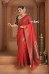 Festive Edit! Ganga Ghat ~ Handloom Pure Kora Silk Saree in Serene Red ( Silk Mark Certified )