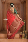 Festive Edit! Ganga Ghat ~ Handloom Pure Kora Silk Saree in Serene Red ( Silk Mark Certified )