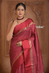 Festive Edit! Ganga Ghat ~ Handloom Pure Tussar Silk Saree in Ruby Red ( Silk Mark Certified )
