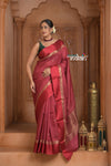 Festive Edit! Ganga Ghat ~ Handloom Pure Tussar Silk Saree in Ruby Red ( Silk Mark Certified )