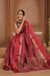 Festive Edit! Ganga Ghat ~ Handloom Pure Tussar Silk Saree in Ruby Red ( Silk Mark Certified )