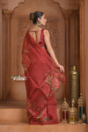 Festive Edit! Ganga Ghat ~ Handloom Pure Kora Silk Saree in Coral Red with Floral Work ( Silk Mark Certified )