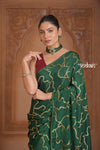 Festive Edit! Ganga Ghat ~ Handloom Pure Crepe Silk Banarasi Saree in Dark Green (Silk Mark Certified)