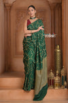 Festive Edit! Ganga Ghat ~ Handloom Pure Crepe Silk Banarasi Saree in Dark Green (Silk Mark Certified)