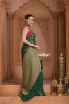 Festive Edit! Ganga Ghat ~ Handloom Pure Crepe Silk Banarasi Saree in Dark Green (Silk Mark Certified)