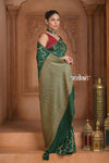Festive Edit! Ganga Ghat ~ Handloom Pure Crepe Silk Banarasi Saree in Dark Green (Silk Mark Certified)