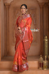 Festive Edit! Ganga Ghat ~ Handloom Pure Kora Dupion Silk Banarasi Saree in Hibiscus Red (Silk Mark Certified)