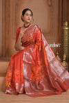 Festive Edit! Ganga Ghat ~ Handloom Pure Kora Dupion Silk Banarasi Saree in Hibiscus Red (Silk Mark Certified)