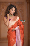 Festive Edit! Ganga Ghat ~ Handloom Pure Silk Chiniya Saree in Red and Lilac ( Silk Mark Certified)