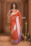 Festive Edit! Ganga Ghat ~ Handloom Pure Silk Chiniya Saree in Red and Lilac ( Silk Mark Certified)