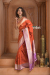 Festive Edit! Ganga Ghat ~ Handloom Pure Silk Chiniya Saree in Red and Lilac ( Silk Mark Certified)