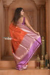 Festive Edit! Ganga Ghat ~ Handloom Pure Silk Chiniya Saree in Red and Lilac ( Silk Mark Certified)