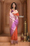 Festive Edit! Ganga Ghat ~ Handloom Pure Silk Chiniya Saree in Red and Lilac ( Silk Mark Certified)