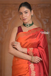 Festive Edit! Ganga Ghat ~ Handloom Pure Silk Katan Saree in Shades of Pink & Orange (Silk Mark Certified )