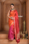 Festive Edit! Ganga Ghat ~ Handloom Pure Silk Katan Saree in Shades of Pink & Orange (Silk Mark Certified )
