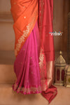 Festive Edit! Ganga Ghat ~ Handloom Pure Silk Katan Saree in Shades of Pink & Orange (Silk Mark Certified )