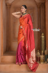 Festive Edit! Ganga Ghat ~ Handloom Pure Silk Katan Saree in Shades of Pink & Orange (Silk Mark Certified )