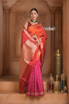 Festive Edit! Ganga Ghat ~ Handloom Pure Silk Katan Saree in Shades of Pink & Orange (Silk Mark Certified )