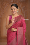 Festive Edit! Ganga Ghat ~ Handloom Pure Silk Chiffon Crepe Banarasi Saree in Rani Pink ( Silk Mark Certified )