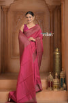 Festive Edit! Ganga Ghat ~ Handloom Pure Silk Chiffon Crepe Banarasi Saree in Rani Pink ( Silk Mark Certified )