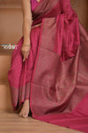 Festive Edit! Ganga Ghat ~ Handloom Pure Silk Chiffon Crepe Banarasi Saree in Rani Pink ( Silk Mark Certified )