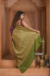 Festive Edit! Ganga Ghat ~ Handloom Pure Silk Chiffon Crepe Banarasi Saree in Dark Purple and Green ( Silk Mark Certified )