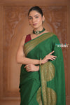 Festive Edit! Ganga Ghat ~ Handloom Pure Silk Chiffon Crepe Banarasi Saree in Dark Green ( Silk Mark Certified )