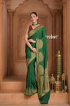 Festive Edit! Ganga Ghat ~ Handloom Pure Silk Chiffon Crepe Banarasi Saree in Dark Green ( Silk Mark Certified )