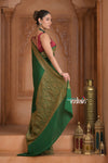 Festive Edit! Ganga Ghat ~ Handloom Pure Silk Chiffon Crepe Banarasi Saree in Dark Green ( Silk Mark Certified )