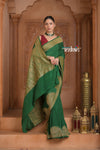 Festive Edit! Ganga Ghat ~ Handloom Pure Silk Chiffon Crepe Banarasi Saree in Dark Green ( Silk Mark Certified )