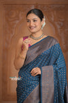 Festive Edit! Ganga Ghat ~ Handloom Pure Silk Chiffon Crepe Banarasi Saree in Marine Blue (Silk Mark Certified)
