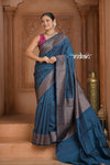 Festive Edit! Ganga Ghat ~ Handloom Pure Silk Chiffon Crepe Banarasi Saree in Marine Blue (Silk Mark Certified)