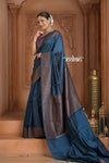 Festive Edit! Ganga Ghat ~ Handloom Pure Silk Chiffon Crepe Banarasi Saree in Marine Blue (Silk Mark Certified)