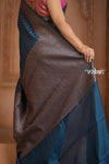 Festive Edit! Ganga Ghat ~ Handloom Pure Silk Chiffon Crepe Banarasi Saree in Marine Blue (Silk Mark Certified)