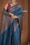 Festive Edit! Ganga Ghat ~ Handloom Pure Silk Chiffon Crepe Banarasi Saree in Marine Blue (Silk Mark Certified)