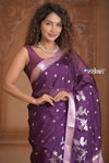 Festive Edit! Ganga Ghat ~ Handloom Kora Silk Jaal Saree with Contrast Pallu in Purple and Lilac (Silk Mark Certified)