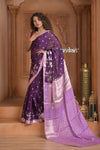 Festive Edit! Ganga Ghat ~ Handloom Kora Silk Jaal Saree with Contrast Pallu in Purple and Lilac (Silk Mark Certified)