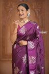 Festive Edit! Ganga Ghat ~ Handloom Pure Silk Katan Saree in Shades of Dark Purple (Silk Mark Certified )