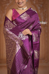 Festive Edit! Ganga Ghat ~ Handloom Pure Silk Katan Saree in Shades of Dark Purple (Silk Mark Certified )
