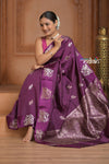 Festive Edit! Ganga Ghat ~ Handloom Pure Silk Katan Saree in Shades of Dark Purple (Silk Mark Certified )