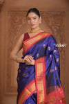 The Festive Edit! Virasat 2.0  ~ Handloom Pure Silk Maharani Paithani with Contrast Pallu in Royal Blue and Red