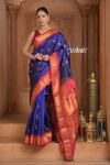 The Festive Edit! Virasat 2.0  ~ Handloom Pure Silk Maharani Paithani with Contrast Pallu in Royal Blue and Red