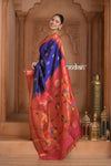 The Festive Edit! Virasat 2.0  ~ Handloom Pure Silk Maharani Paithani with Contrast Pallu in Royal Blue and Red