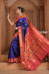 The Festive Edit! Virasat 2.0  ~ Handloom Pure Silk Maharani Paithani with Contrast Pallu in Royal Blue and Red