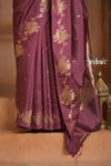 Festive Edit! Ganga Ghat ~ Handloom Pure Silk Katan Saree in Shades of Mauve Brown (Silk Mark Certified )