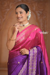 Festive Edit! Ganga Ghat ~ Handloom Pure Silk Katan Saree in Shades of Pink and Purple (Silk Mark Certified )